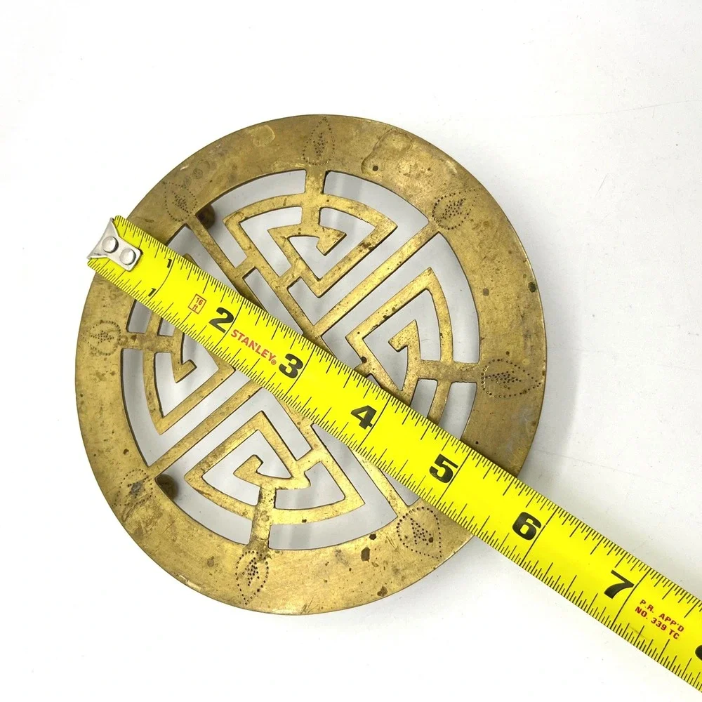 Vintage ISCO India Brass Trivet Round Geometric Fretwork Footed Hot Pad 5.5